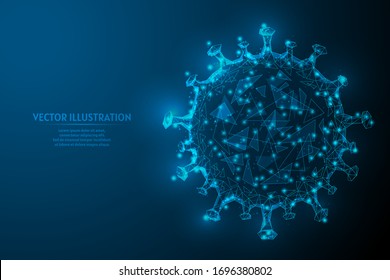 Virus cell influenza infection coronavirus COVID-19, SARS-CoV-2 close-up under a microscope. Pandemic, medicine, innovative technology, vaccine, antibiotic. 3d low poly wireframe vector illustration.