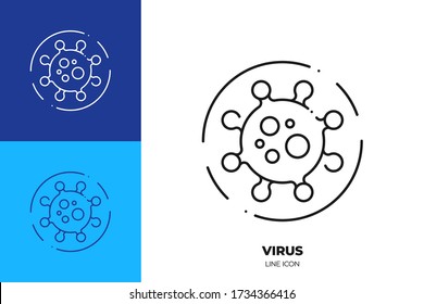 Virus cell line art vector icon. Outline symbol of microbe. Infection pictogram made of thin stroke. Isolated on background.