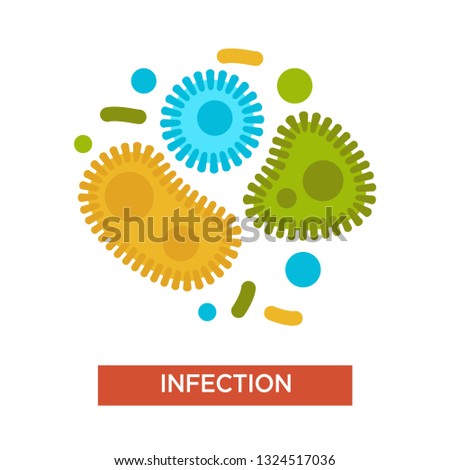 Virus cells infection microorganisms illness or disease bacteria isolated icon vector pathogens or germ microbodies sickness microbiology research medicine and healthcare flu causative agent