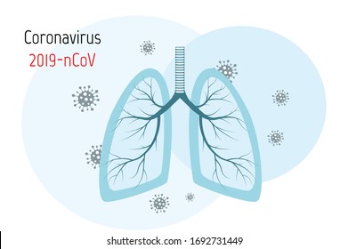 Virus cells in lung. Infected lungs. Coronavirus, COVID-19. 2019-nCoV. lung disease, pneumonia, asthma, cancer, tuberculosis.