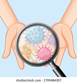 Virus cells on human hands illustration - Shutterstock ID 1709484307