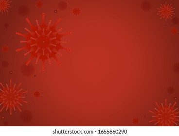 Virus cells on red background with copy space. Banner for pandemic infectious concept. Covid-19, Coronavirus or 2019-nCoV outbreak in Wuhan, China and world wide.