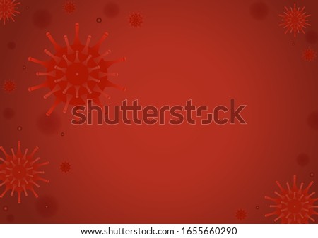 Virus cells on red background with copy space. Banner for pandemic infectious concept. Covid-19, Coronavirus or 2019-nCoV outbreak in Wuhan, China and world wide.
