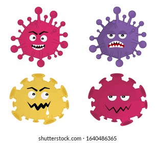 Virus character vector illustration on white background. Germ virus infection vector and funny micro bacteria character. Microbe, Pathogen, Virus icon. Funny isolated virus infection characters