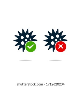 Virus con diseño de icono de marca y verificación aislado en fondo blanco. Ilustración del vector