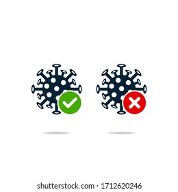 Virus with check and cross mark icon design isolated on white background. Vector illustration