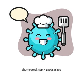 La caricatura del chef de virus está cocinando