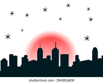 virus in the city silhouette sunrise sunset