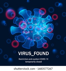 Virus close-up on a dark background. Security and threat detection concept. 3D models of coronavirus bacteria