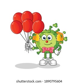virus clown with balloons vector. cartoon character