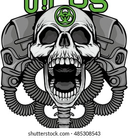 
 virus coat of arms with skull and gas mask, grunge.vintage design t-shirts
