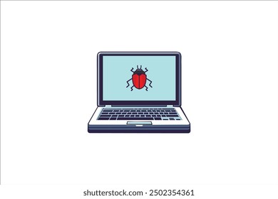 Virus and computer bug color line icon. Laptop with bug on display vector outline colorful sign.