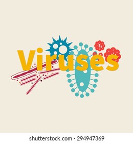 Virus concept with virus icons and text. Vector illustration.