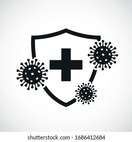 Сorona virus concept with protective antivirus shield to coronavirus, COVID-19, 2019-nCoV infection. Medical health protection shield with cross. Healthcare medicine protected boost Immunity concept