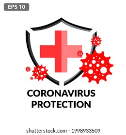 Сorona virus concept with protective antivirus shield to coronavirus, COVID-19, 2019-nCoV infection. Medical health protection shield with cross. Healthcare medicine protected boost Immunity concept