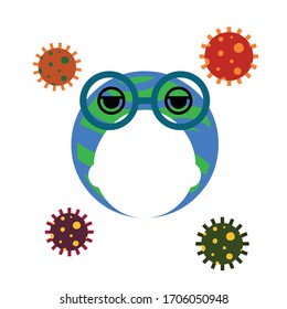 Virus concept. World/ earth put mask to fight against Corona virus. Concept of fight against virus. Many Virus Coronavirus / Corona attack isolated on white background.