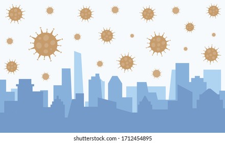 Virus corona. Covid-19. Virus corona 
on city. City background. Virus icon. medical concept. 