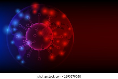 virus corona inside world map show spread all around the world , abstract epidemic concept. red and blue gradient tone