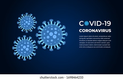 Virus corona on a navy blue background. Corona virus infection covid-19. Coronavirus 2019-ncov dark vector background. Virus corona cells. Vector Illustration.