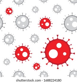 Virus Corona seamless background. Cartoon virus corona in Wuhan. white Background. Vector Illustration.