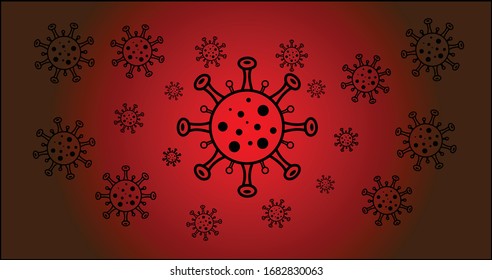 Virus Corona vectors. Corona Virus in Wuhan. Gradient Red Black Background. Vector Illustration.