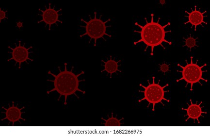  Vectores de virus Corona. Virus Corona en Wuhan. Ilustración vectorial.Muchos ataques de virus aislados en fondo negro.