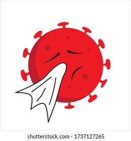 Virus and Coronavirus (Covid-19) emoticon. Coronavirus Covid-19 cartoon crying face isolated on white