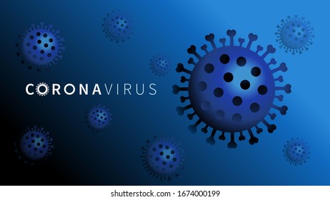 Virus coronavirus covid-19 illustration. Abstract vector 3d microbe on blue background. Computer virus, bacteria, medical healthcare, microbiology concept. Disease, pathogen organism, infectious