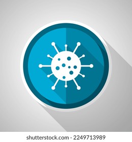 Virus, coronavirus, covid-19, infection symbol, flat design vector blue icon with long shadow