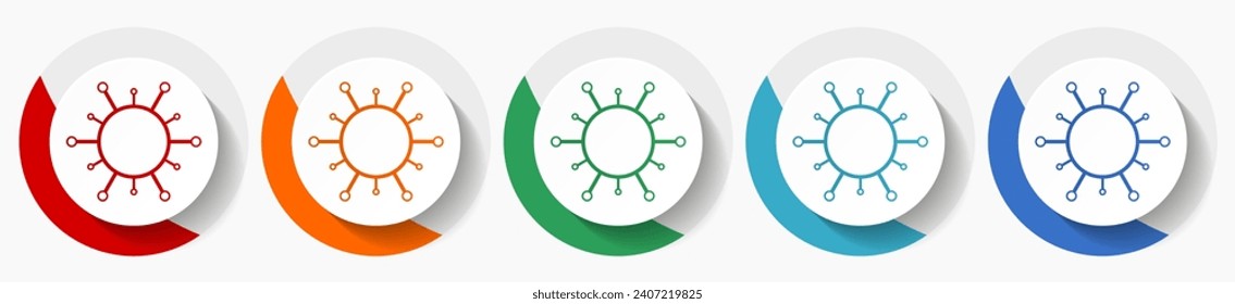 Virus, coronavirus, covid-19, infection vector icon set, flat icons for logo design, webdesign and mobile applications, colorful round buttons