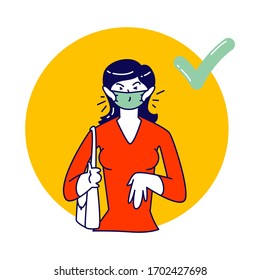 Virus, Coronavirus Covid19 Prevention Using Medical Mask. Female Character Sneezing and Coughing Right Way. Medical Recommendation How to Sneeze Properly, Hygiene Concept. Linear Vector Illustration