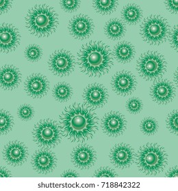 Virus. Coronavirus. Seamless background of green virus molecules. COVID-19. Vector illustration