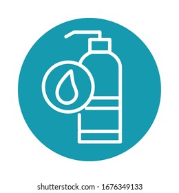 virus covid 19 pandemic antibacterial bottle vector illustration block line style icon
