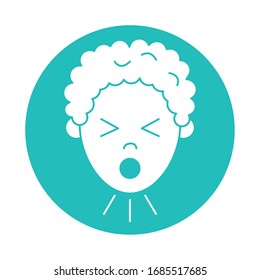 virus covid 19 pandemic boy coughing symptom vector illustration block style icon