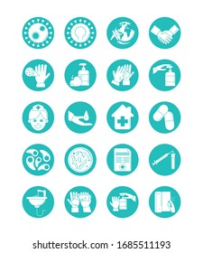 virus covid 19 pandemic respiratory illness icons set vector illustration line style