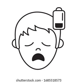 virus covid 19 pandemic sick boy face temperature vector illustration line style icon