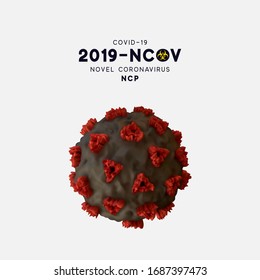 Virus Covid 19-NCP. Novel Coronavirus (2019-nCoV) denoted is single-stranded RNA virus. Isolated realistic 3d balck and red viruses cells. SARS-CoV2. vector illustration.