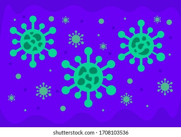 Hintergrund des Virus Covid-19. Coronavirus-Hintergrund. Vektorillustration-Illustration , Symbole. Grüne und violette Farbe.