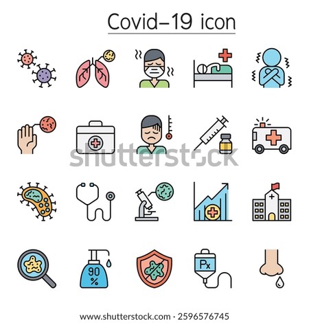 Virus, Covid-19, Corona virus icon set in color line style