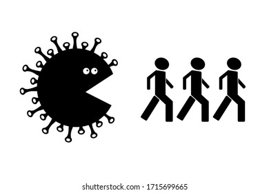 virus covid-19 eating people simple vector illustration
