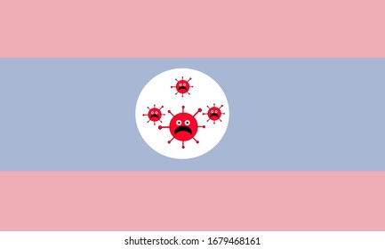 Virus covid-19 in Laos mit Flaggenhintergrund, Corona ist ein Pandemievirus aus China