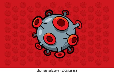 Virus of Covid-19, with virus motif background. Presented in cartoon style.