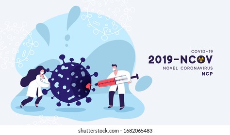 Virus Covid-19 -NCP. Tests of Vaccine vs Coronavirus. Scientists Treat For Viral Disease. laboratory research viruses stamp SARS CoV2 - Mers-cov. Coronavirus nCoV denoted is single-stranded RNA virus.