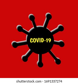 Virus Covid-19 on red background. Coronavirus cell in blood and human circulatory system.