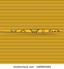 Virus covid19 pulls the line apart to see the outside world.Vector illustration