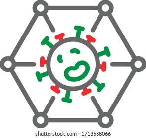 Virus (Covid-19) Spread Social network Vector Color Icon Design , Coronavirus Local Transmission Concept, Green Clinical Studies of Novel Corona virus on White Background