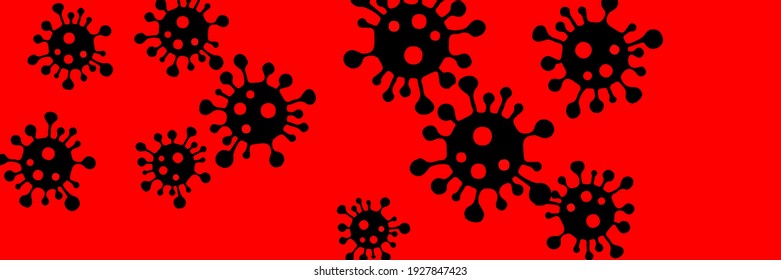 Virus Creepy Medicine Vibrant Sick Covid-19 Vivid Test Wallpaper. Danger Sign Pandemic Bright Horizontal Science Backdrop. Quarantine Neon Coronavirus Red Epidemic Black Healthcare Illustration.