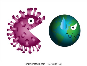 
Virus crown chasing Earth on white background