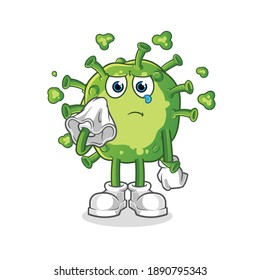 el virus llora con un carácter tisular. vector de mascota de dibujos animados