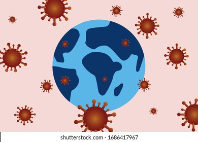 The virus is currently spreading all over the world. Origin of virus from China . world and virus vector background.